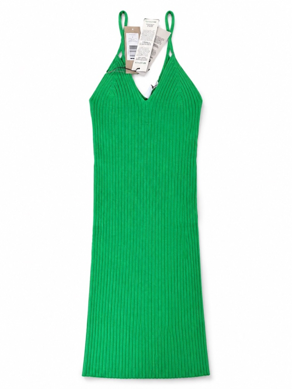 Green Ribbed V‑Neck Knit Slip Dress